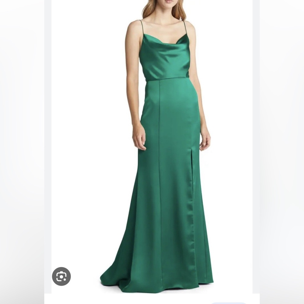 Amsale emerald green floor length bridesmaids dress, size 10